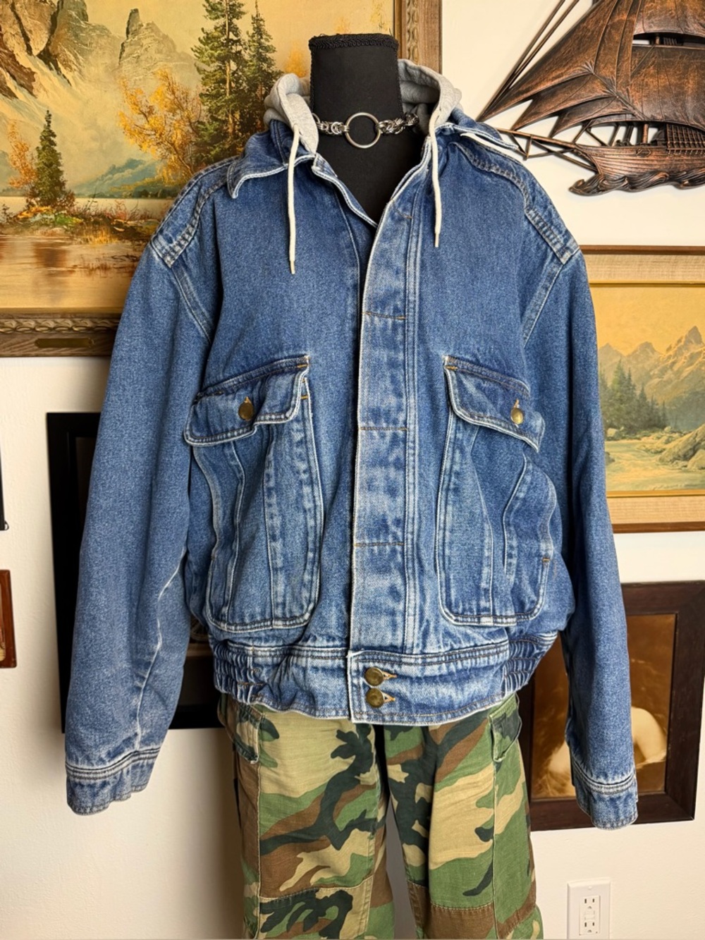 Vintage 1990s St. Johns Bay  Denim Jacket With Hood Men's Large